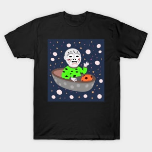 AI generated old man in boat floating in space T-Shirt